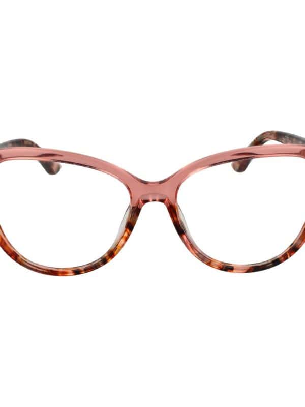 Pink tortoiseshell cat-eye glasses with gold accents, stylish and trendy eyewear for women from Lux Brands.