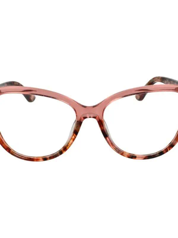 Pink tortoiseshell cat-eye glasses with gold accents, stylish and trendy eyewear for women from Lux Brands.