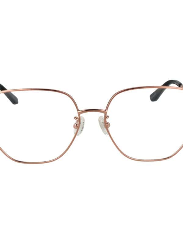 Elegant rose gold metal prescription eyeglasses with adjustable nose pads and black temple tips for comfort and style.