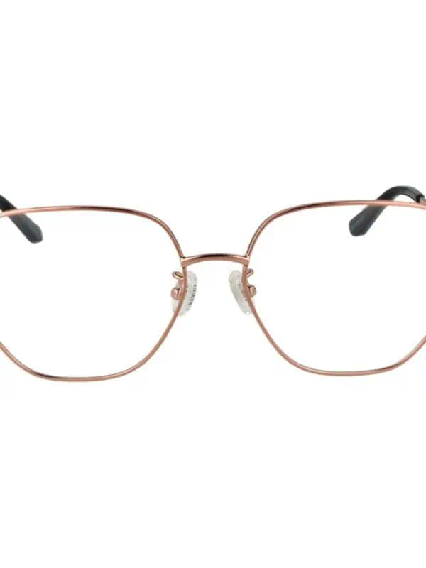 Elegant rose gold metal prescription eyeglasses with adjustable nose pads and black temple tips for comfort and style.