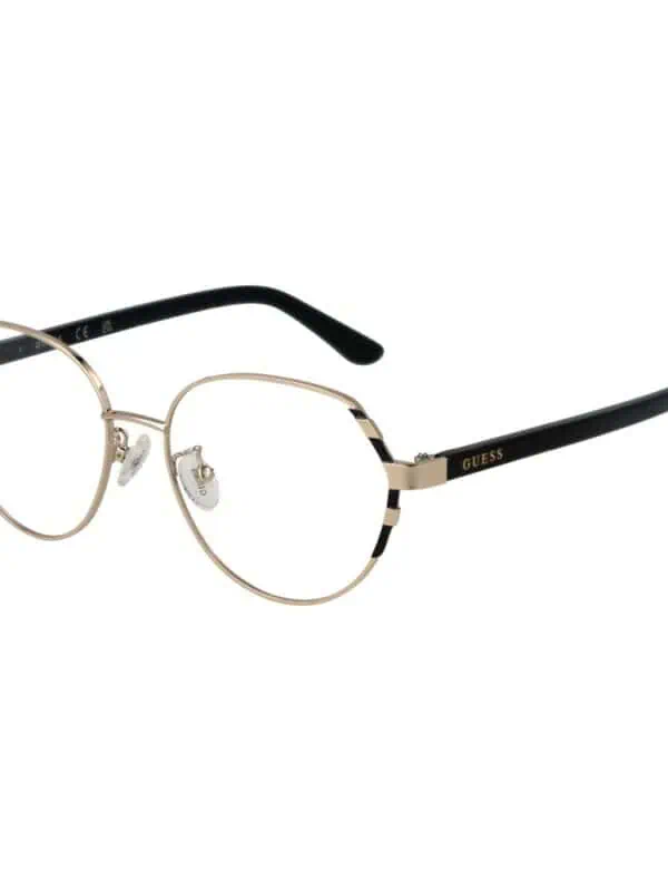 Lux Guess metal round glasses with black and gold accents for a sophisticated look.