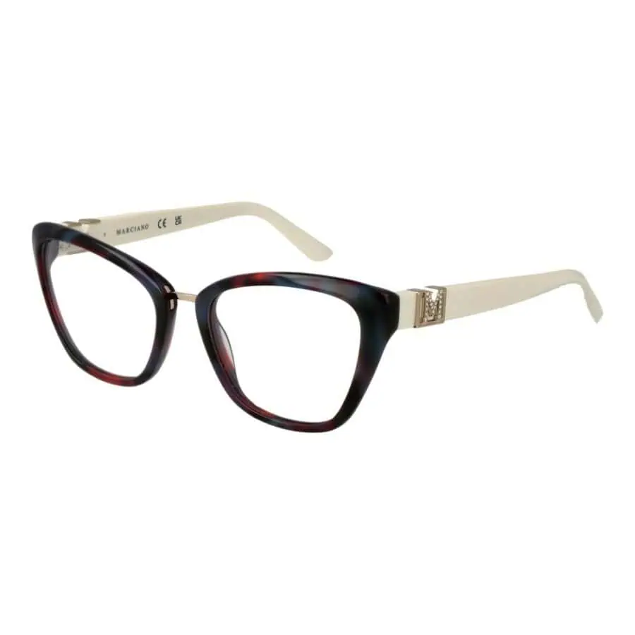 Mariano designer eyeglasses with square tortoise shell frame and gold logo accents luxury eyewear for women and men.