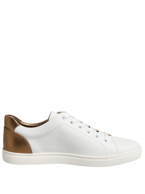 Dolce & Gabbana White Brown Leather Low Top Men Sneakers Shoes