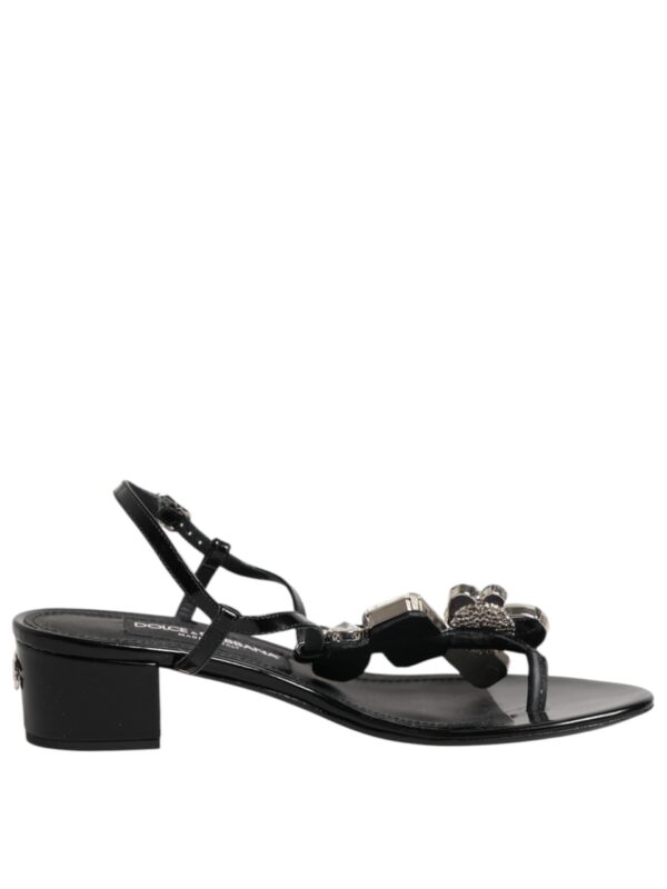Dolce & Gabbana Black Leather Crystal Ankle Strap Sandals Shoes