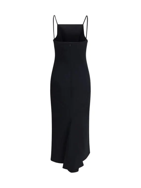 Black elegant spaghetti strap dress with a fitted silhouette, perfect for formal occasions and evening events. Lux Brands offers high-quality designer fashion with a sleek, sophisticated look.