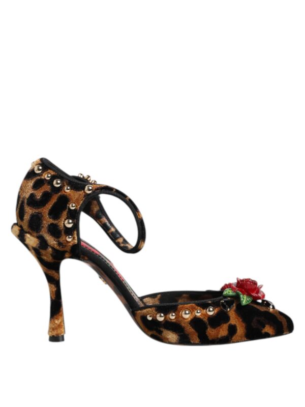 Dolce & Gabbana Brown Leopard Crystal Roses Pumps Shoes