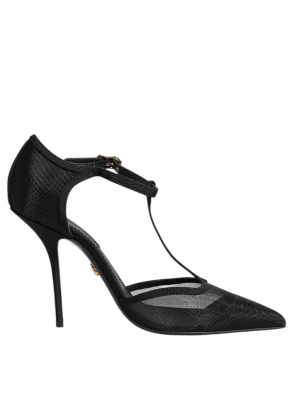 Dolce & Gabbana Black Mesh T-strap Stiletto High Heels Shoes