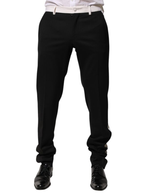Dolce & Gabbana Black White Stripe Wool Men Trouser Pants