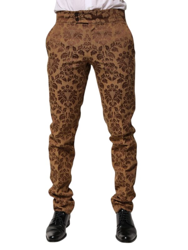 Dolce & Gabbana Brown Floral Jacquard Men Skinny Trouser Pants