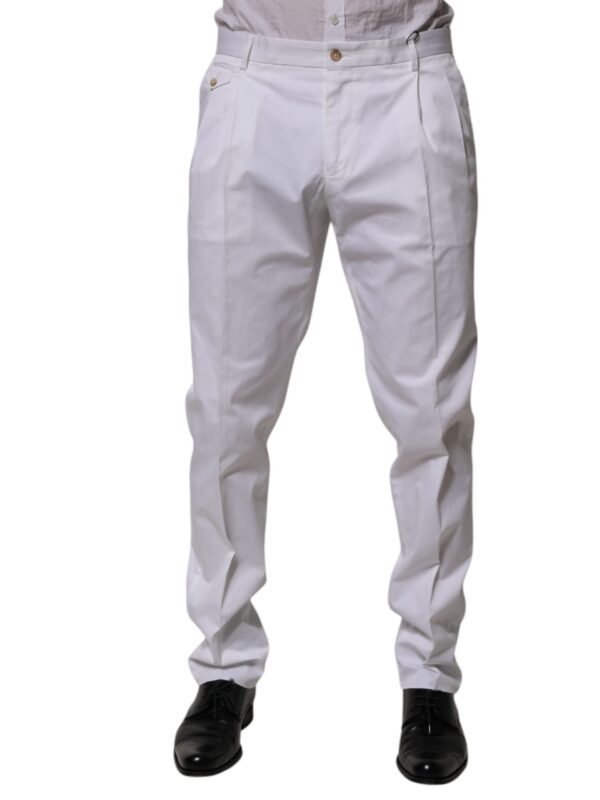 Dolce & Gabbana White Cotton Dress Slim Formal Trouser Pants