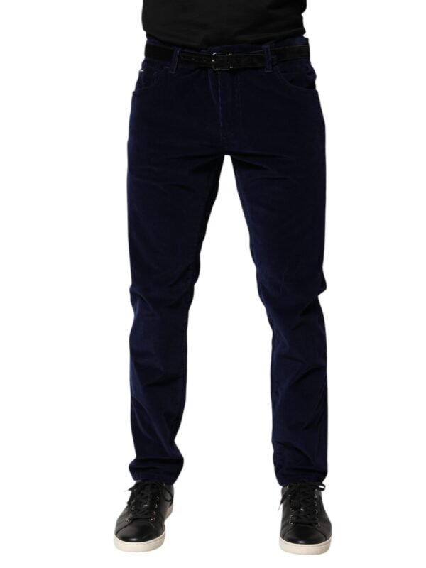 Dolce & Gabbana Navy Blue Cotton Tapered Formal Trouser Pants