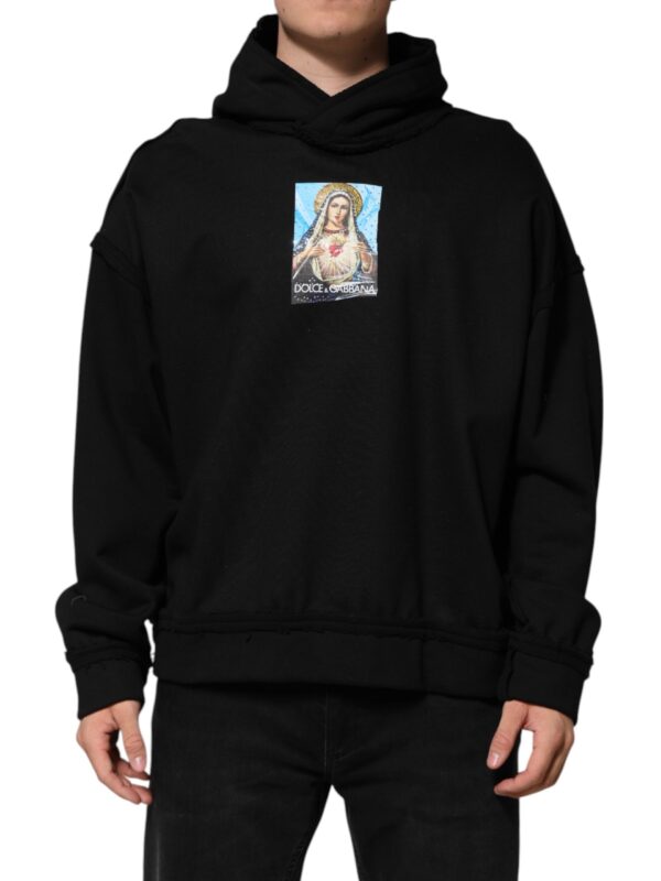 Dolce & Gabbana Black Printed Hoodie Crystal Embellished Jacket