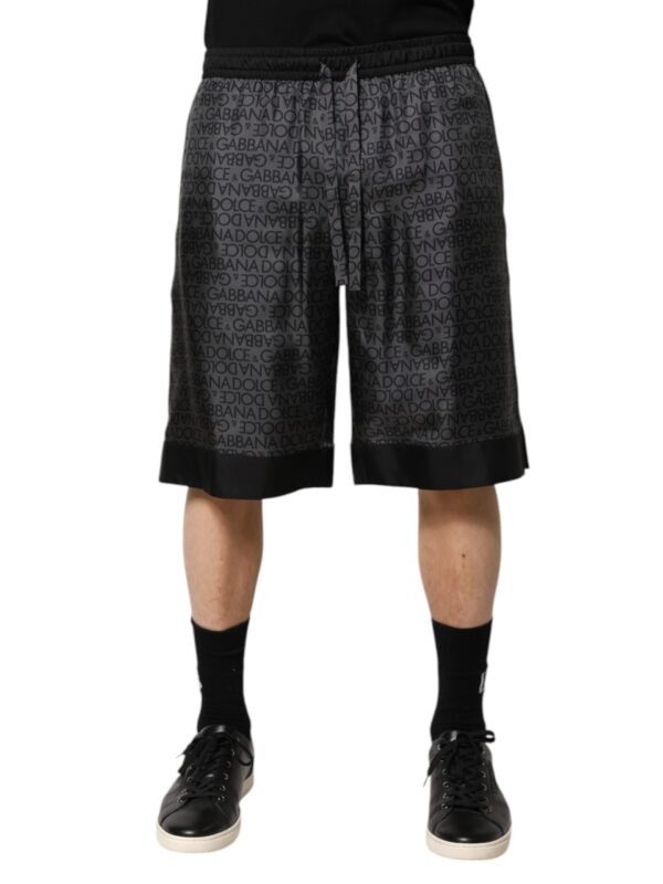 Dolce & Gabbana Gray Black Silk DG Logo Men Bermuda Shorts