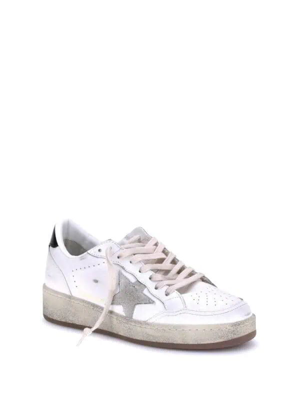 White leather sneaker with star detail for women and men, stylish casual footwear from Lux Brands - Perfect for everyday wear or sports, combining comfort and trendy design.