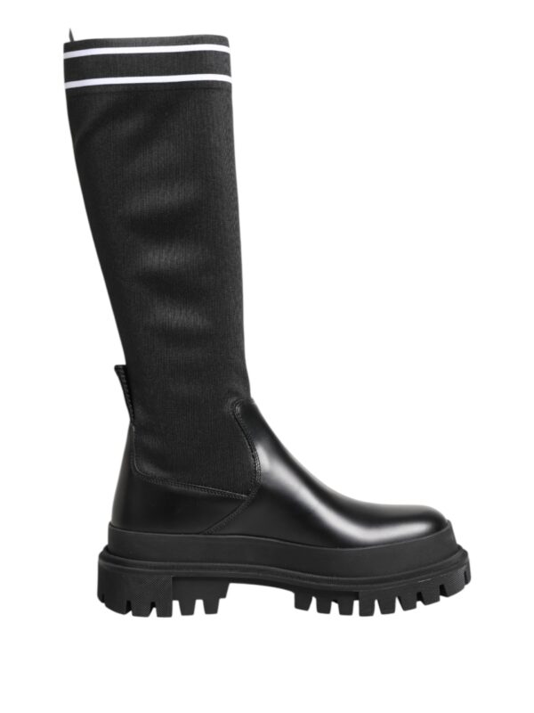 Dolce & Gabbana Black White Polyester Socks High Boots Shoes