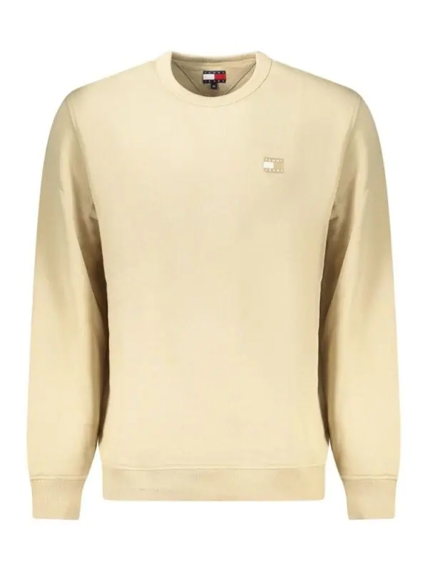 Luxury men's beige crewneck sweatshirt with discreet logo detail for casual and stylish everyday wear. Perfect for comfort and fashion.