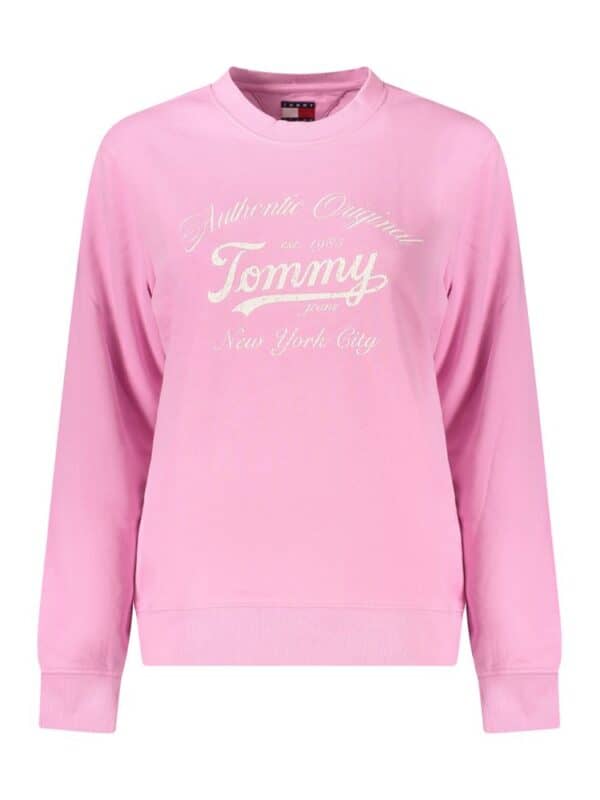 Pink Tommy Hilfiger sweatshirt with embroidered logo and "Authentic Original" text in white. Comfortable casual wear perfect for everyday style.