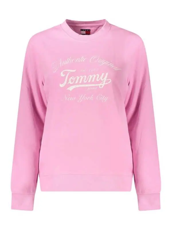Pink Tommy Hilfiger sweatshirt with embroidered logo and "Authentic Original" text in white. Comfortable casual wear perfect for everyday style.