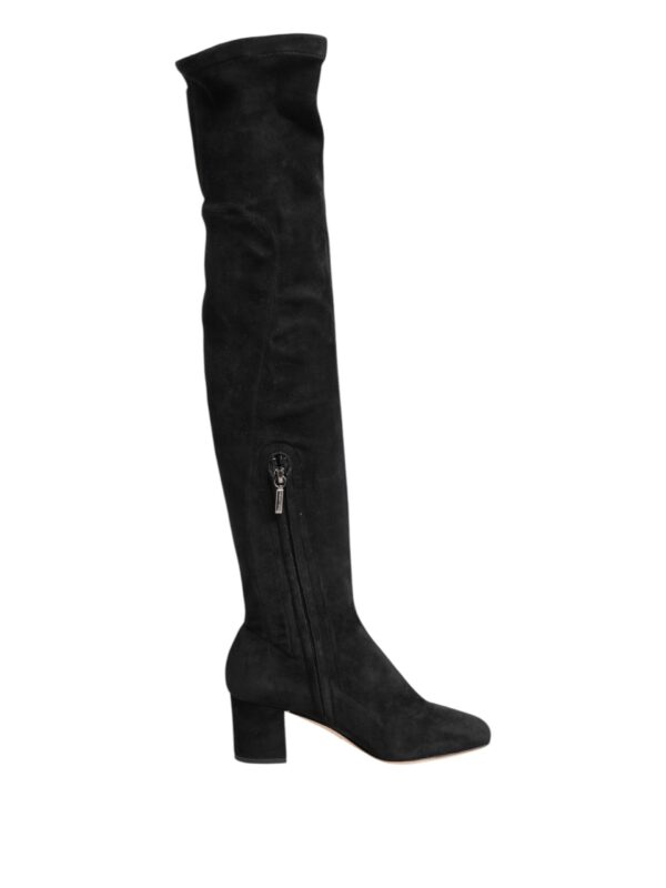 Dolce & Gabbana Black Suede Leather Knee High Boots Shoes