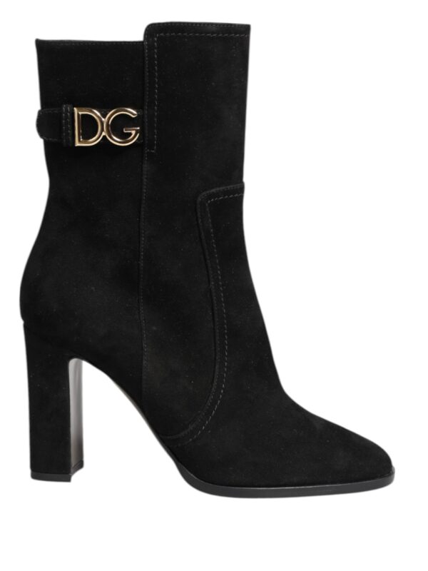 Dolce & Gabbana Black Suede Leather Mid Calf Boots Shoes