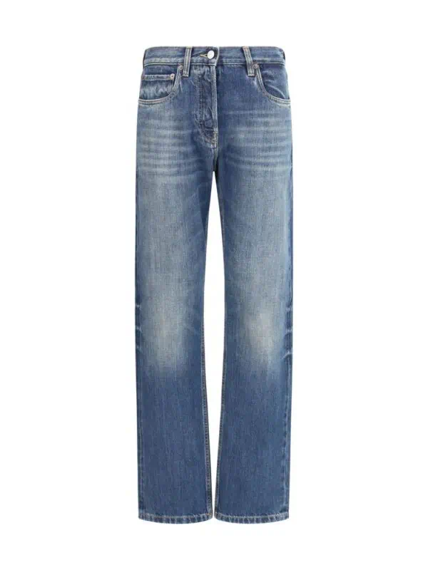 Men's classic straight-leg blue denim jeans with distressed details and a comfortable fit, suitable for casual and stylish everyday wear. Perfect for fashion-forward individuals.