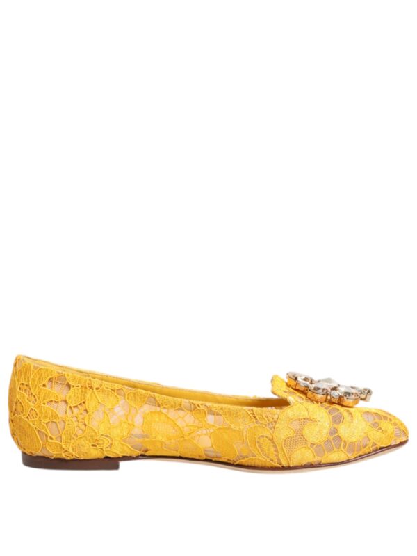 Dolce & Gabbana Yellow Taormina Lace Crystals Flats Shoes