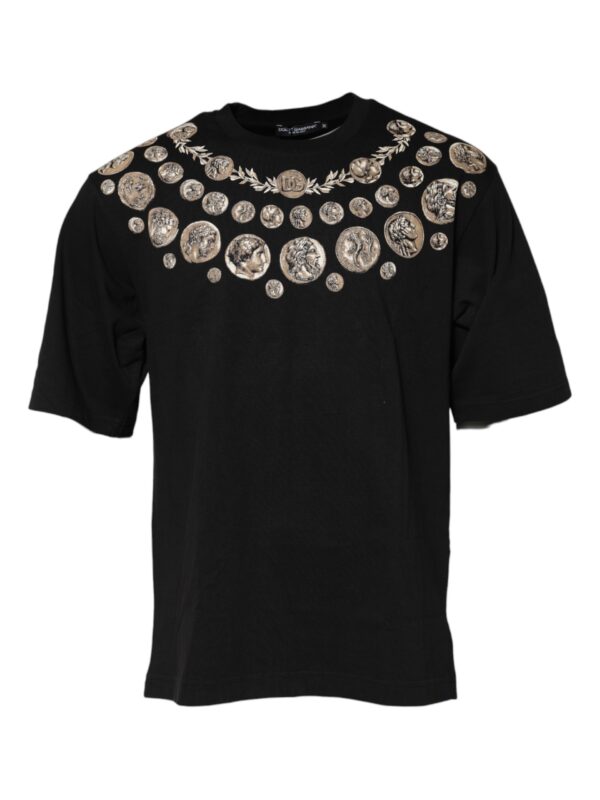 Dolce & Gabbana Black Coin Print Cotton Crew Neck T-shirt