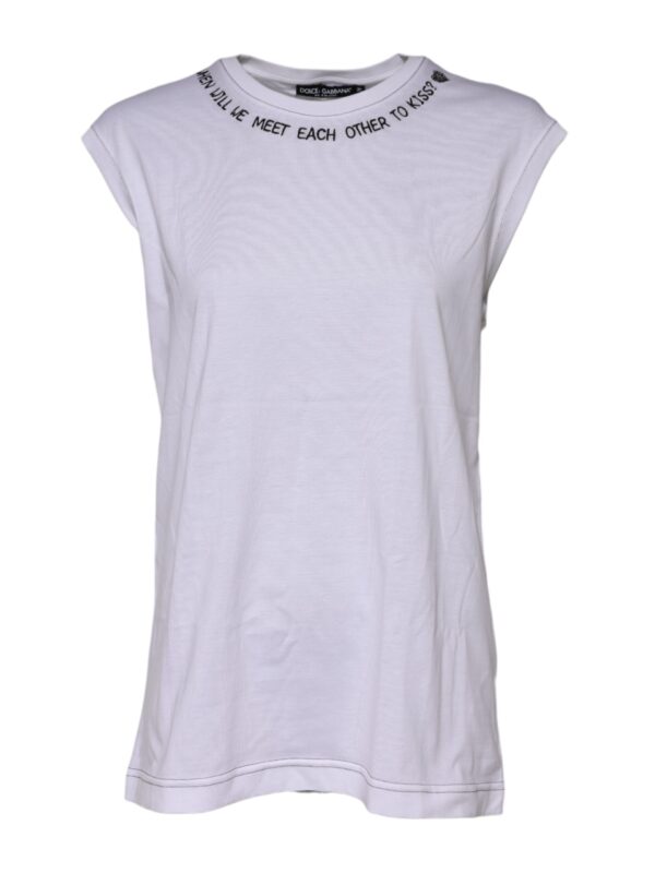 Dolce & Gabbana White Cotton Sleeveless Printed Tank T-shirt