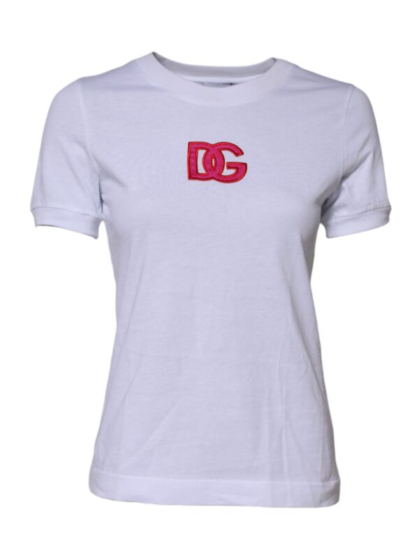 Dolce & Gabbana White Cotton DG Logo Embroidery Top T-shirt