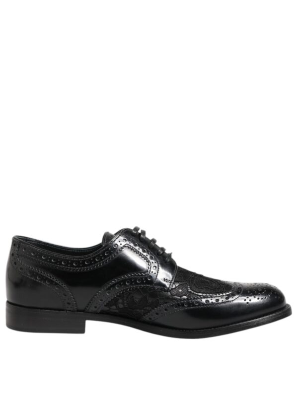 Dolce & Gabbana Black Leather Floral Lace Dress Formal Shoes