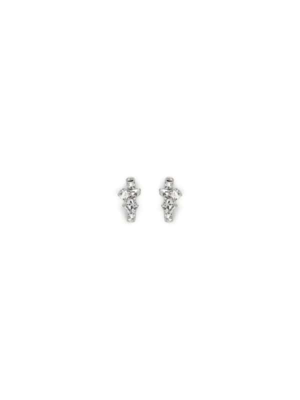 Tiny diamond cross stud earrings in sterling silver, elegant jewelry accessory for everyday wear and special occasions. Perfect gift for women and girls.