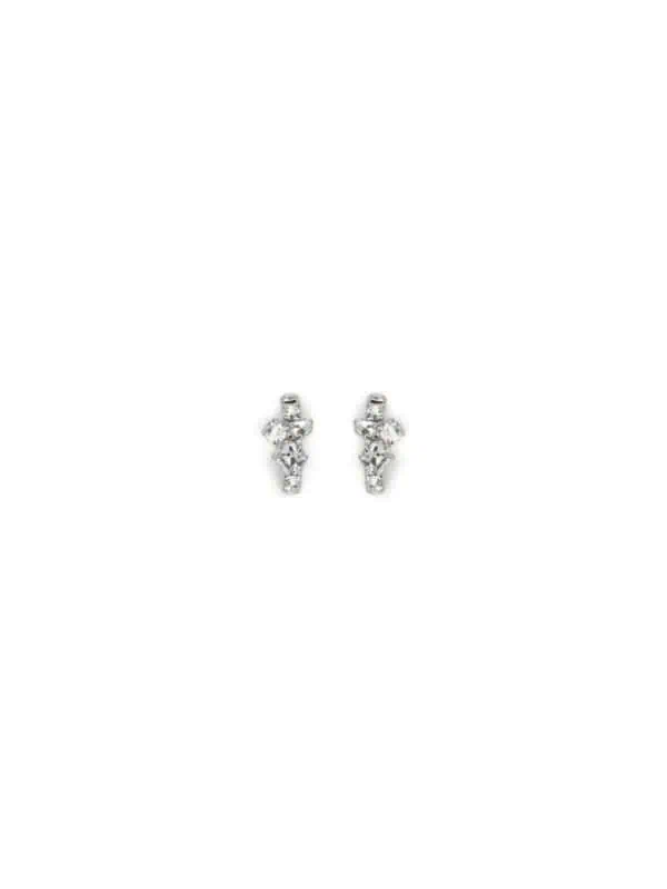 Tiny diamond cross stud earrings in sterling silver, elegant jewelry accessory for everyday wear and special occasions. Perfect gift for women and girls.