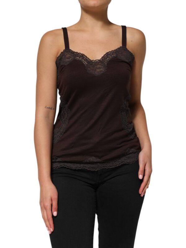 Dolce & Gabbana Dark Brown Lace Trim Wool Sleeveless Tank Top