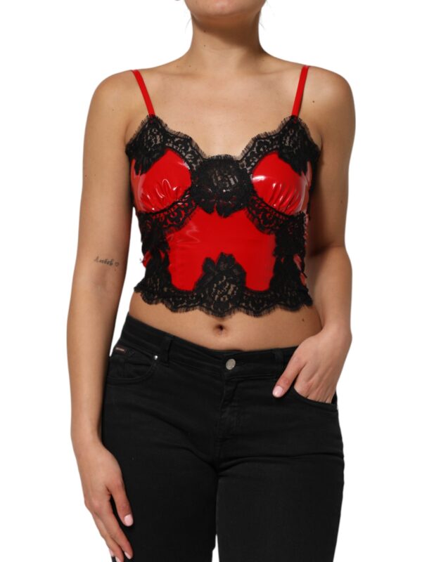 Dolce & Gabbana Red Black Lace Trim Polyester Sleeveless Tank Top