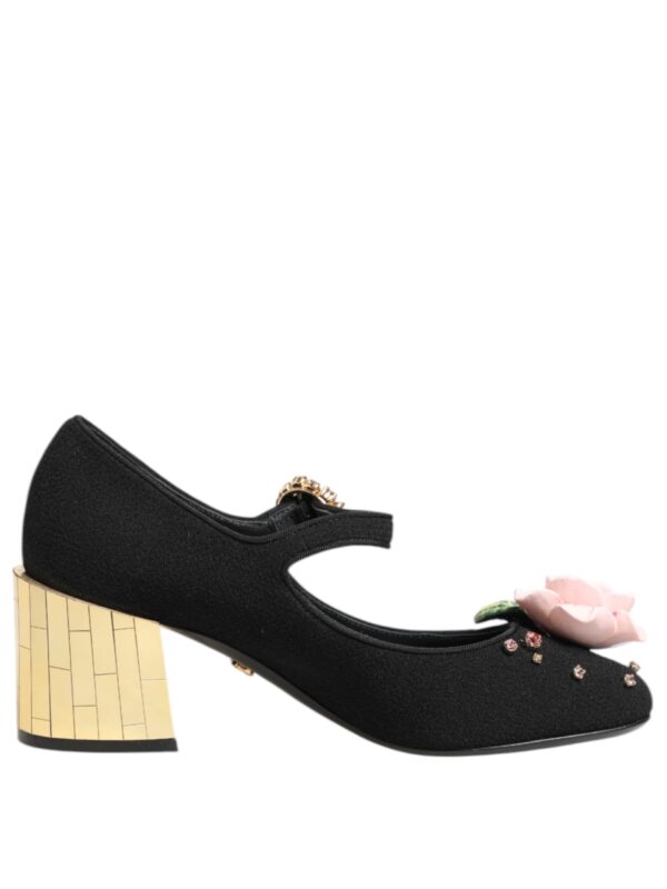 Dolce & Gabbana Black Flower Crystal Embellished Mary Jane Shoes