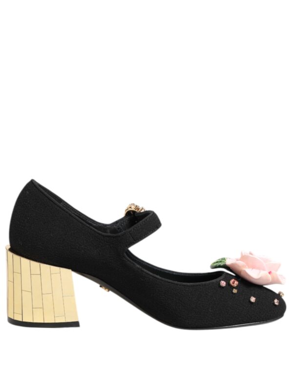 Dolce & Gabbana Black Flower Crystal Embellished Mary Jane Shoes