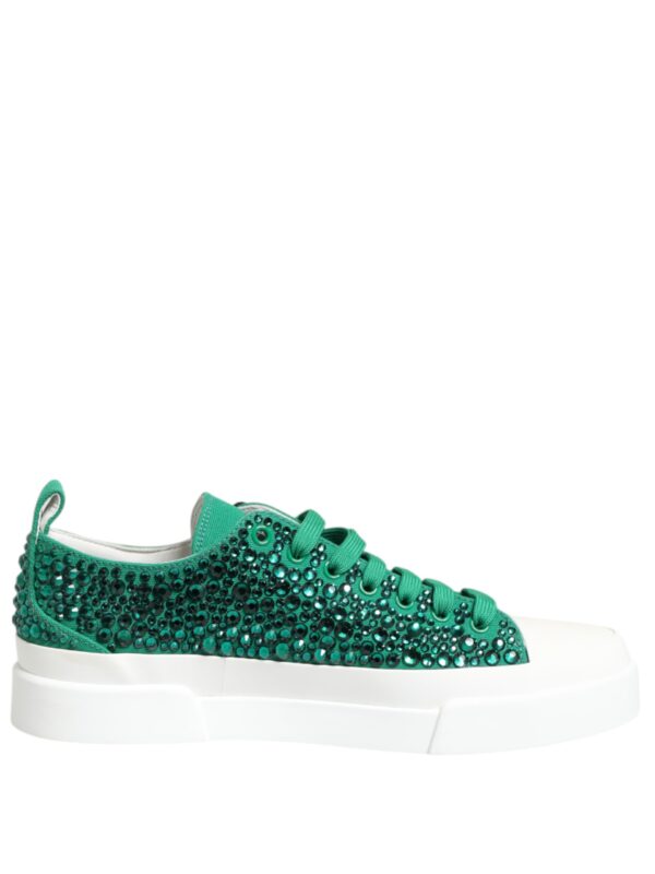 Dolce & Gabbana Green Portofino Crystal DG Logo Sneakers Shoes