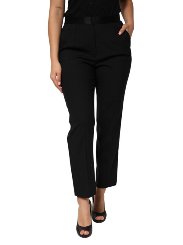 Dolce & Gabbana Black Wool HighWaist Tapered Trouser Pants