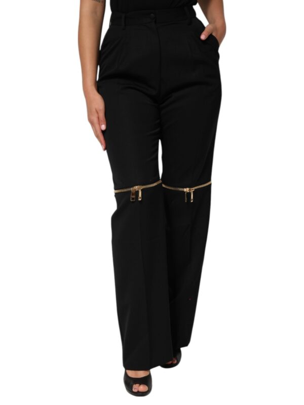 Dolce & Gabbana Black Zip Detailed Wool Straight Leg Pants