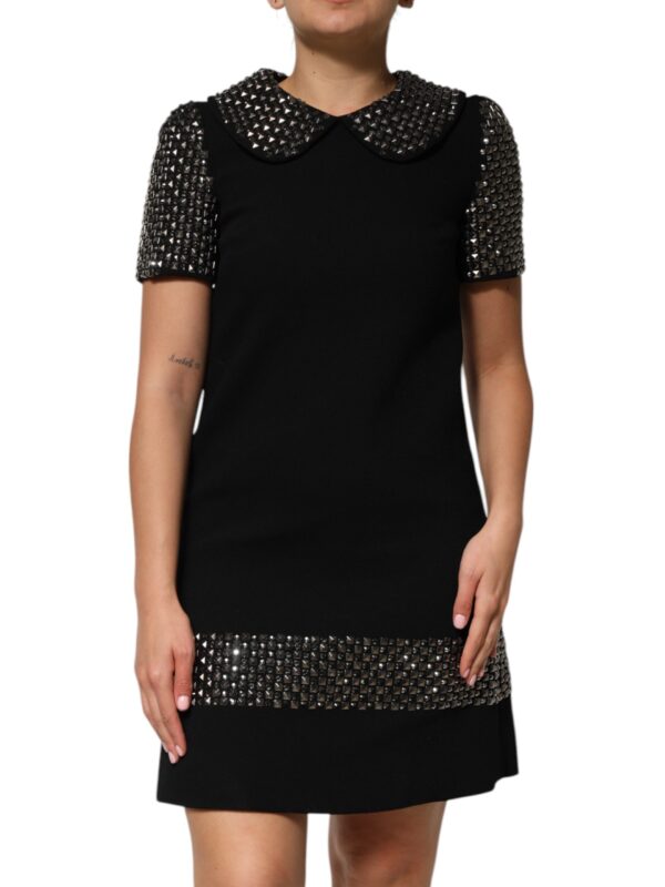 Dolce & Gabbana Black Crystal Embellished Collared Mini Dress