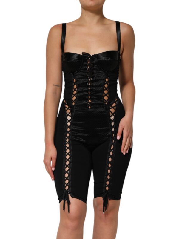 Dolce & Gabbana Black Corset Lace Bodycon Jumpsuit Mini Dress