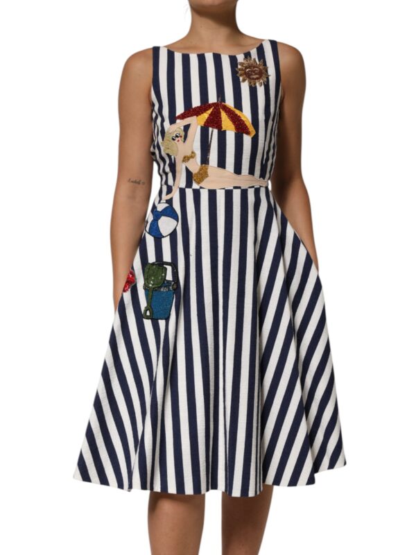 Dolce & Gabbana Blue White Striped Embroidered A-line Dress