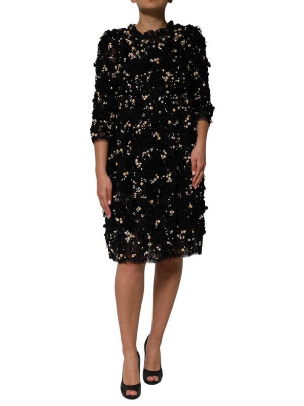 Dolce & Gabbana Black Viscose Pearl Embellishment Shift Dress