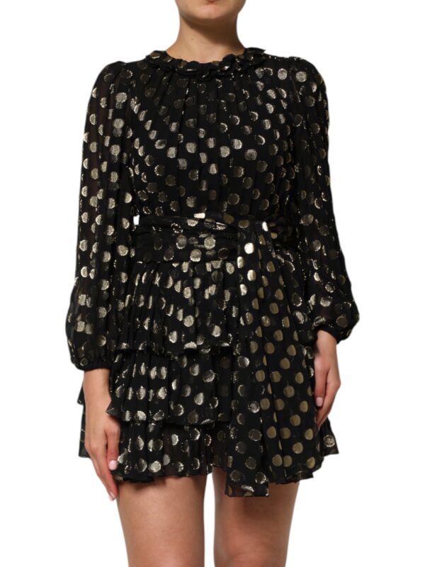 Dolce & Gabbana Black Gold Polka Dot Silk Brocade Mini Dress
