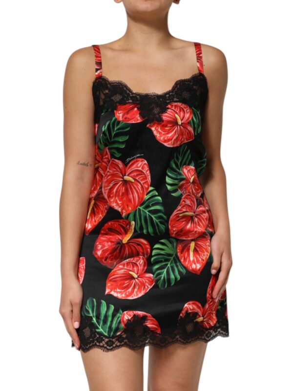 Dolce & Gabbana Black Floral Lace Trim Chemise Lingerie Dress