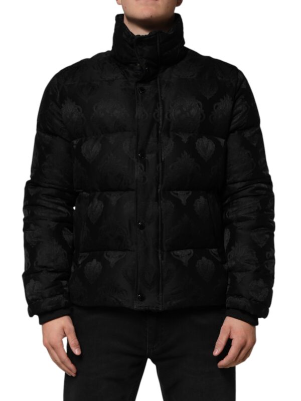 Dolce & Gabbana Black Jacquard Quilted Puffer Bomber Jacket
