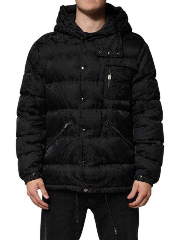 Dolce & Gabbana Black Jacquard Quilted Puffer Hooded Jacket