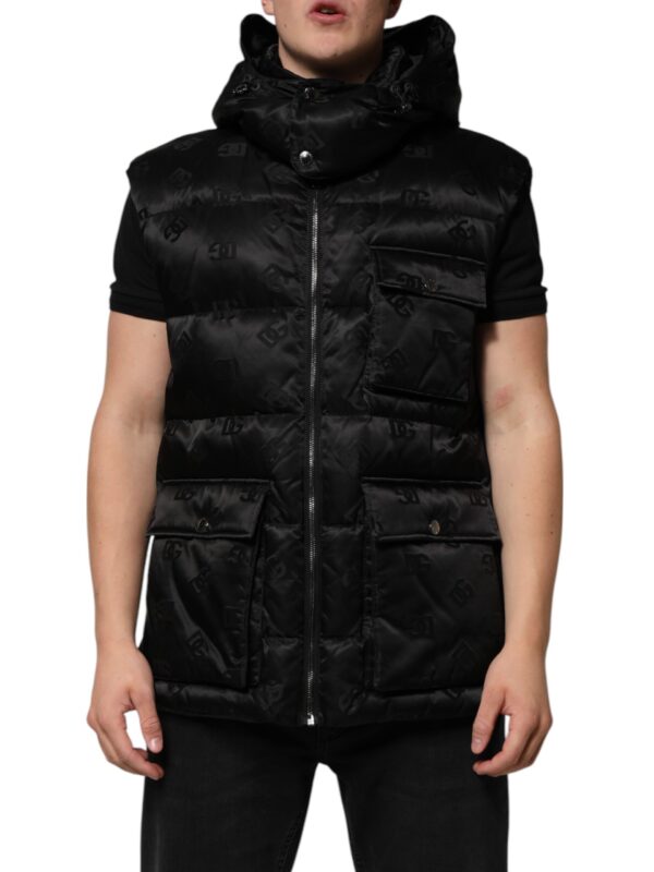 Dolce & Gabbana Black Quilted Sleeveless Hooded Vest Jacket