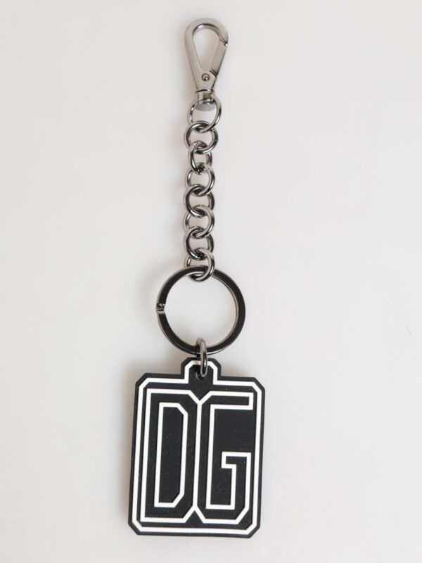 Dolce & Gabbana Black White DG Rubber Logo Silver Men Keychain Keyring