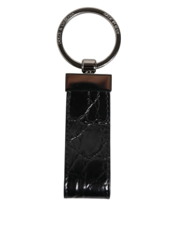 Dolce & Gabbana Black Leather Logo Metal Ring Keychain Holder Men Keyring